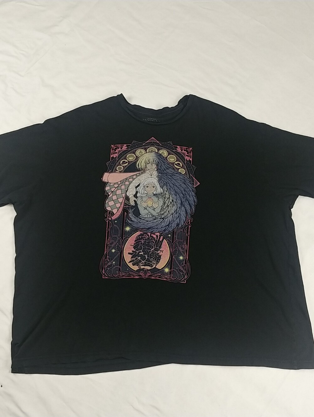 Howls Moving Castle Graphic Tee Men XL Short Sleeve Black Tee Cotton Anime
